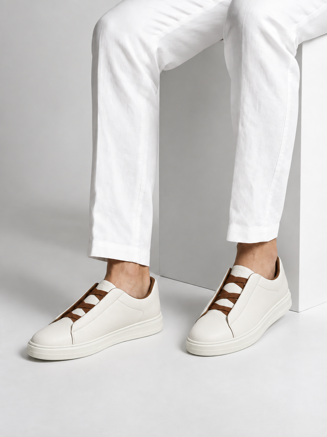 Ivory & Cognac Leather Avalor Sneaker