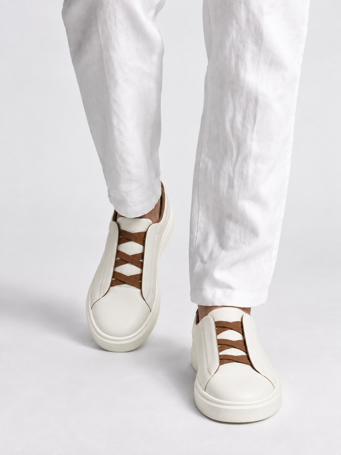 Ivory & Cognac Leather Avalor Sneaker