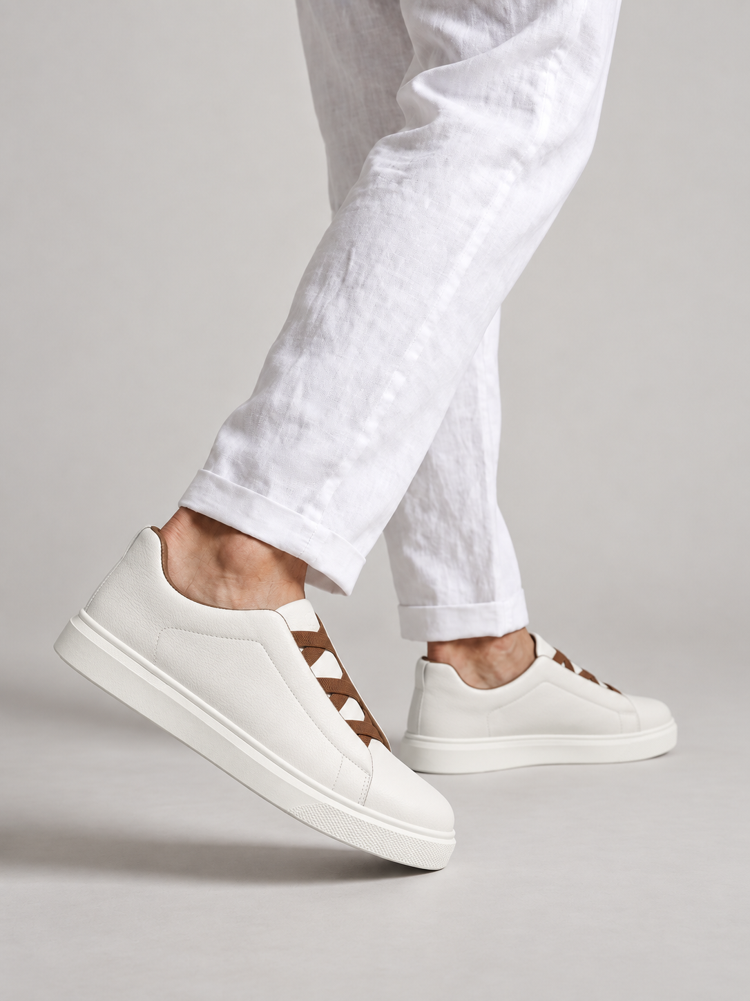 Ivory & Cognac Leather Avalor Sneaker