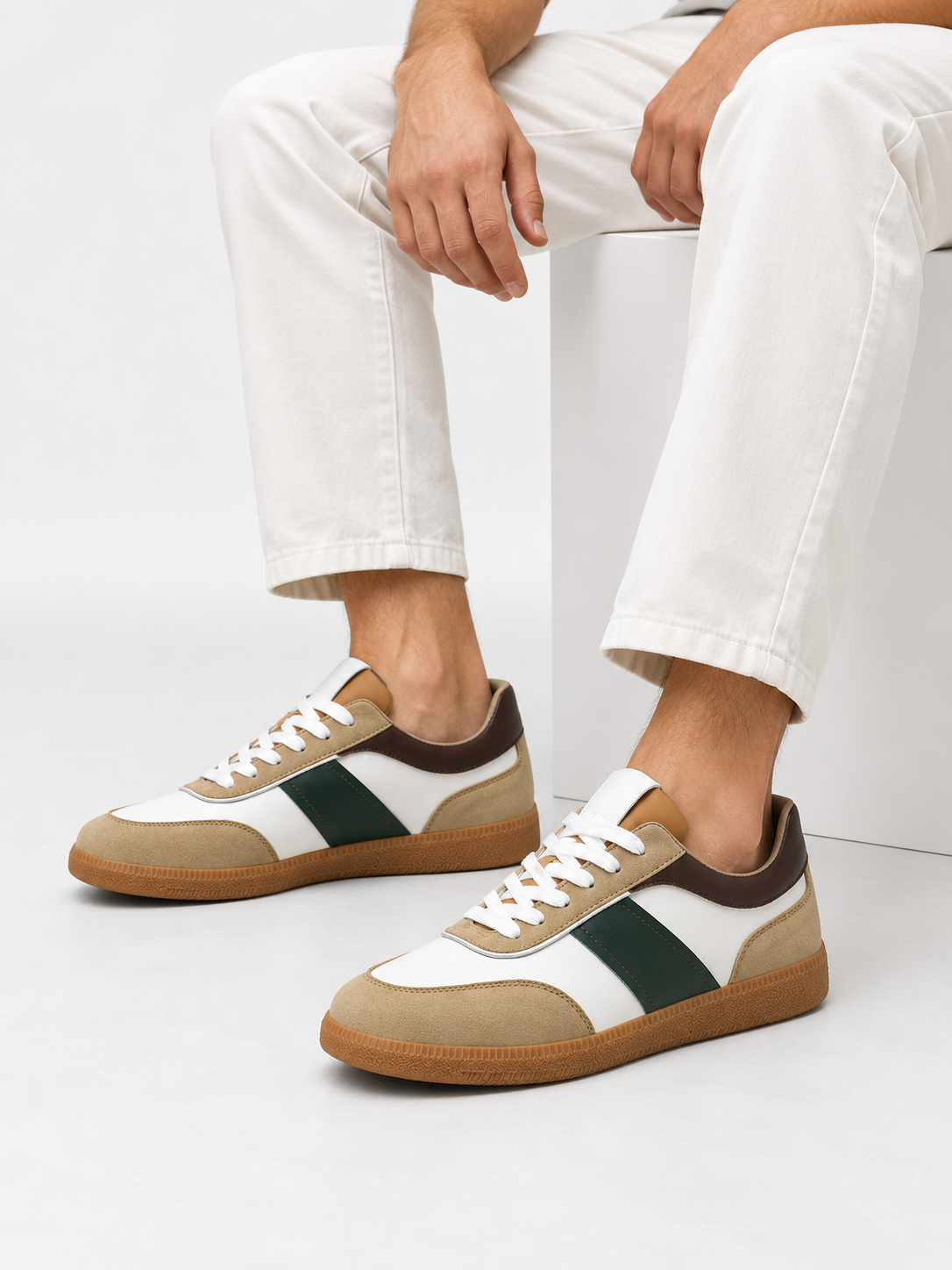 White & Forest Green Velaro Sneaker